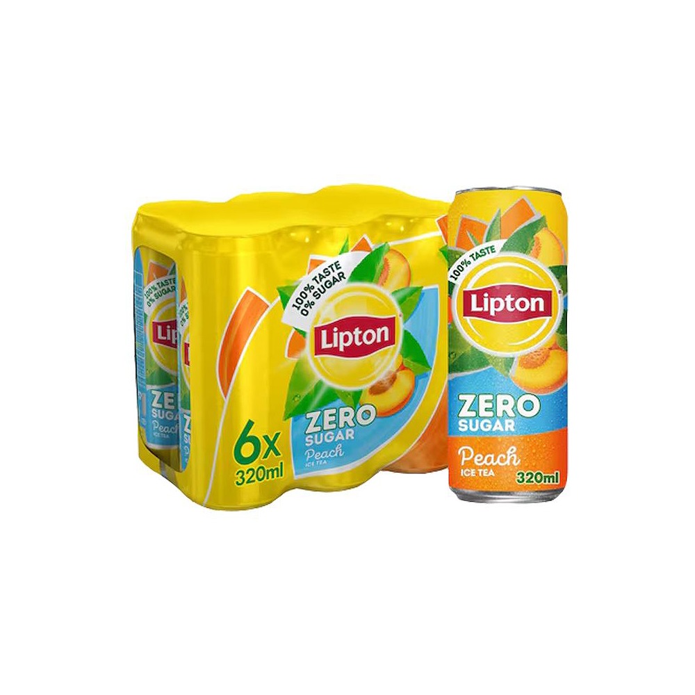 Lipton Zero Sugar Peach Iced Tea 320ml Pack of 6 | Refreshing Soft Drink