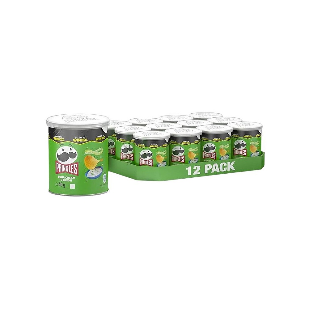 Pringles Sour Cream & Onion Green Can 40g Small Pack (1x12) - Crispy Potato Chips Bulk Mini Can