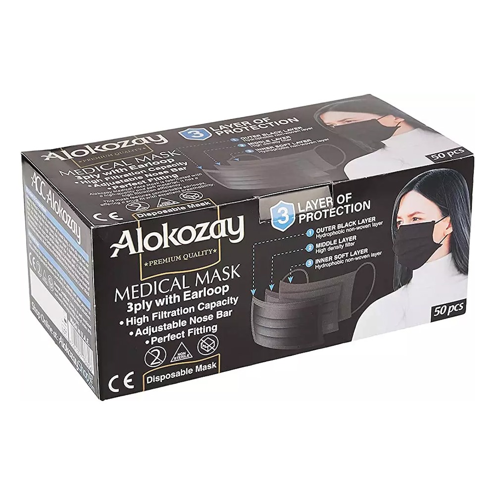 ALOKOZAY Face Mask Black 50PCS Carton Pack of 12