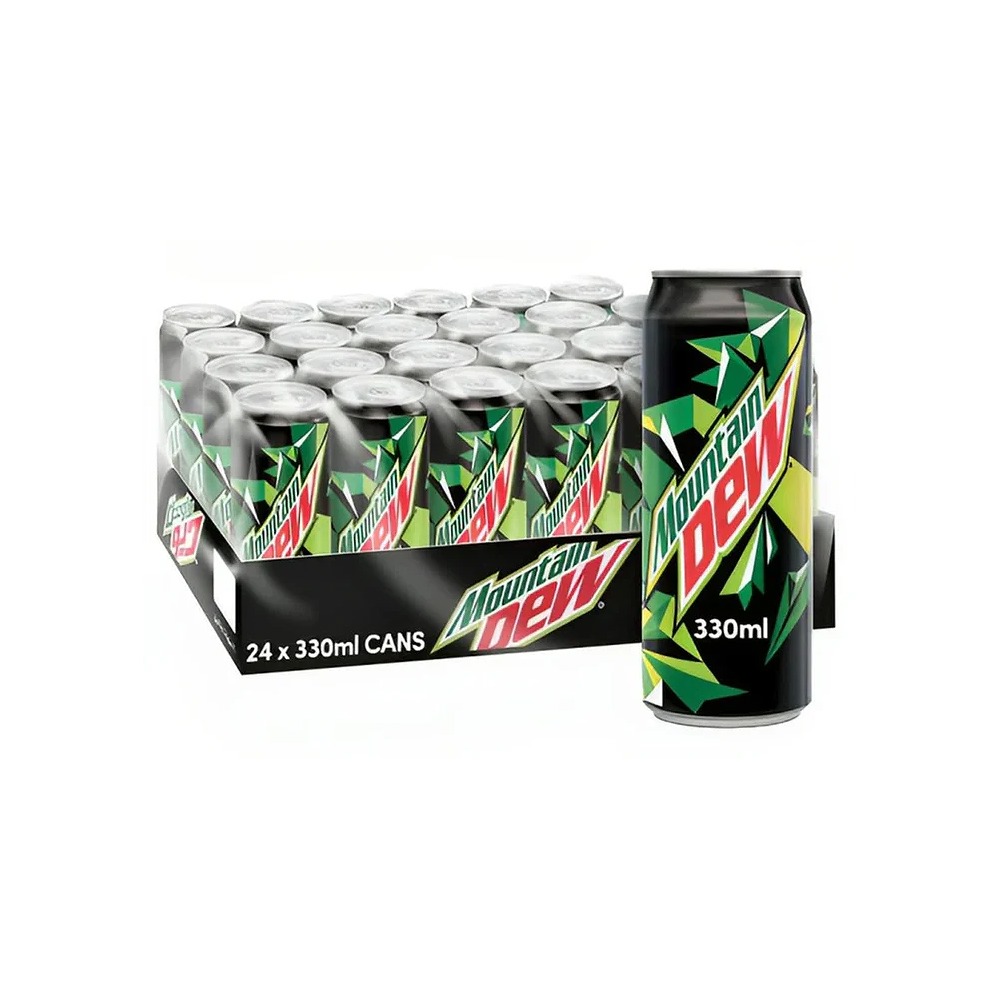 Mountain Dew Carbonated Soft Drink Can 330ml (1x24 Pack) - Citrus Flavored Energy Soda Bulk Carton