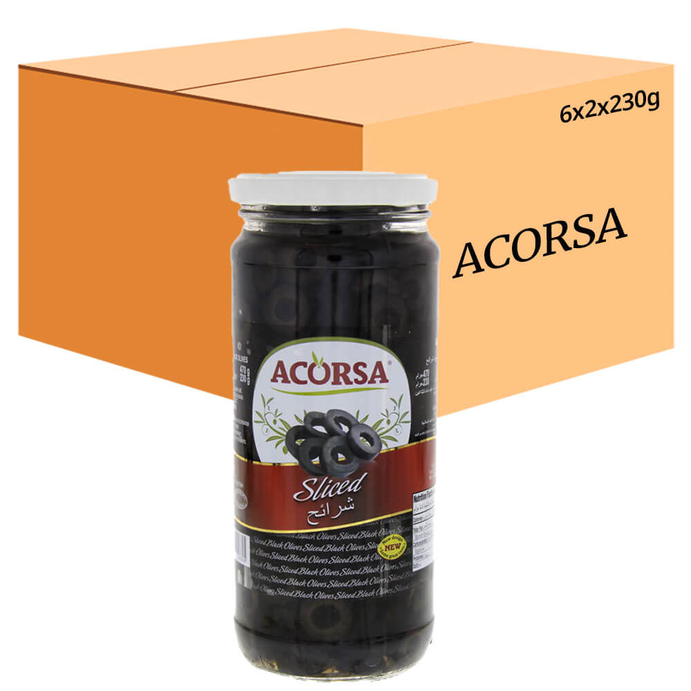ACORSA Black Olive Slice 230GR Carton Pack of 12