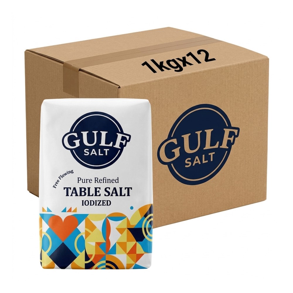 Gulf Fine Table Salt 1kg (12x1kg Carton) - Refined Iodized Salt for Cooking, Food Processing & Wholesale Supply
