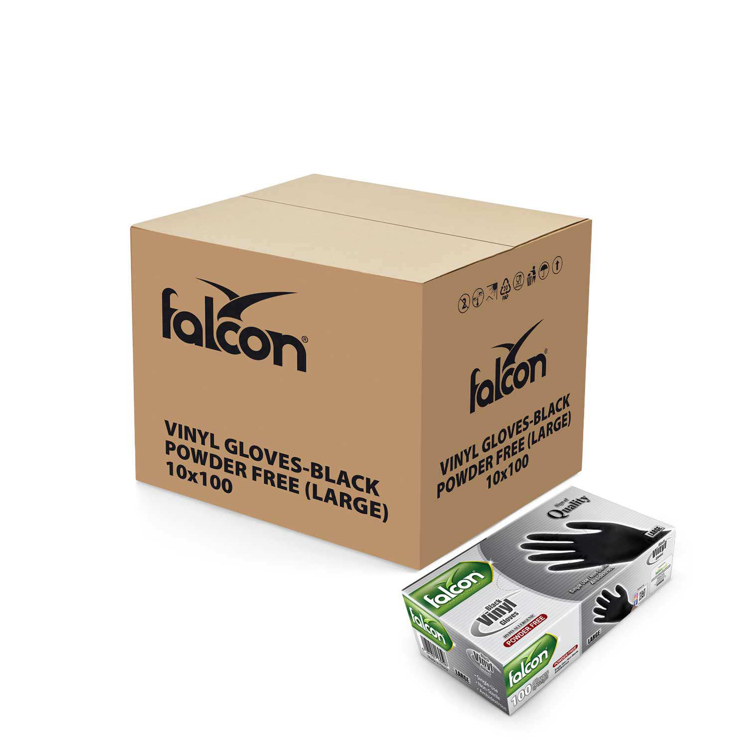 FALCON Vinyl Gloves Black Large 10 CTN