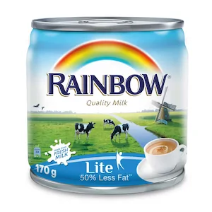 RAINBOW Liquid Light Milk 170ml - Low Fat UHT Dairy Milk for Tea, Coffee, Cooking & Daily Nutrition