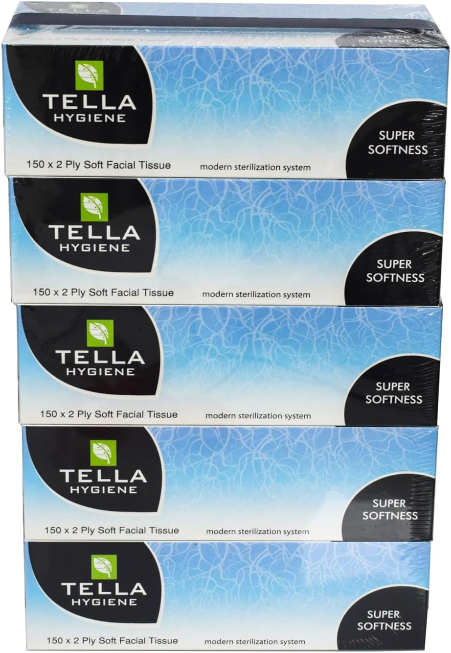 Tella Hygiene Facial Tissue 150 Sheets 2 Ply (1x5) | Soft Strong Tissues | Best Deal 5.99 AED Dubai