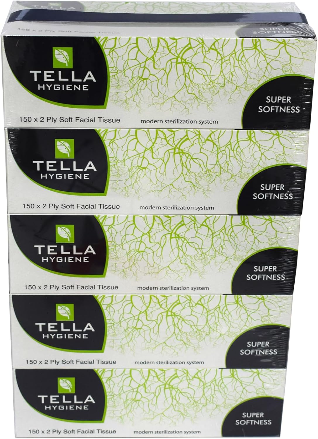 Tella Hygiene Facial Tissue 150 Sheets 2 Ply (1x5) | Soft Strong Tissues | Best Deal 5.99 AED Dubai