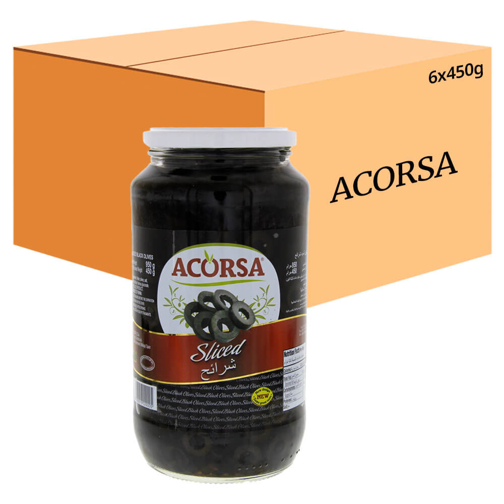 ACORSA Black Olive Slice 450GR Carton Pack of 6