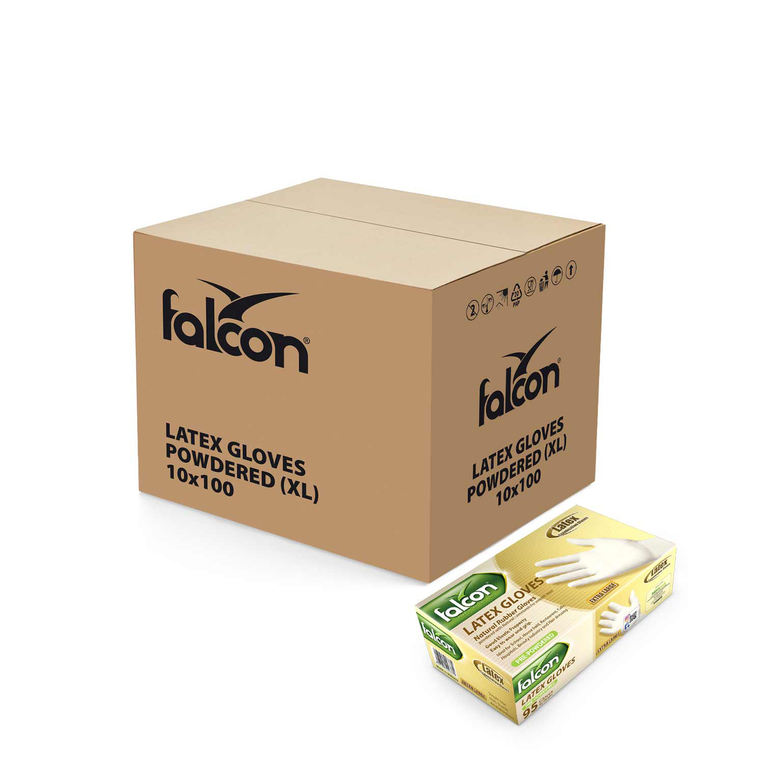 FALCON Latex Gloves Powder Free Medium 10 Carton