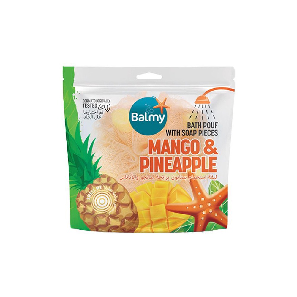 Balmy Bath Pouf Witj Mango & Pineapple Soap Pieces