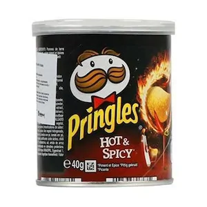 Pringles Hot & Spicy Potato Crisps Small Can 40g - Crunchy Flavoured Snack (1x12 Pack)